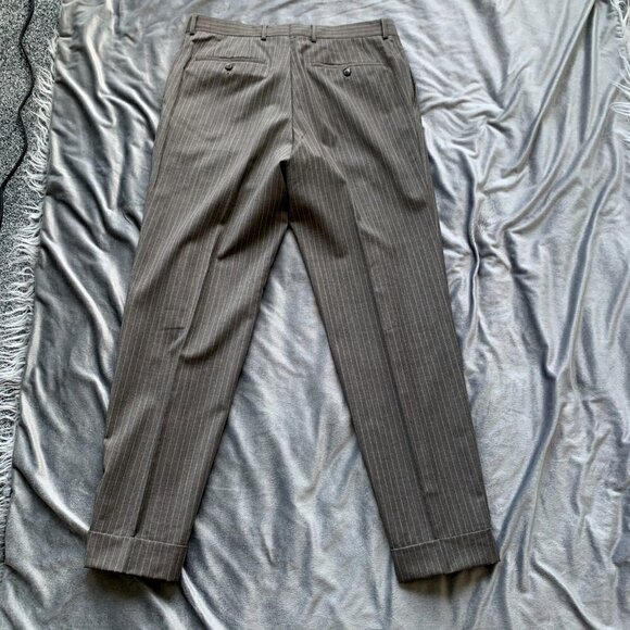 Hugo Boss Men's Brown Striped Virgin Wool Dress Pants 35X31 Scorsese Made in USA - Picture 2 of 9